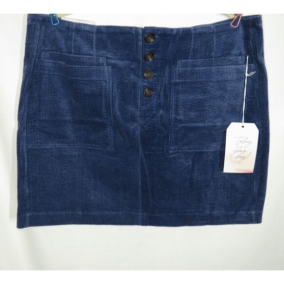 A Beautiful Soul Arula Blue Stretch Corduroy Button Front Mini Skirt Plus Sz 18 - Picture 2 of 7